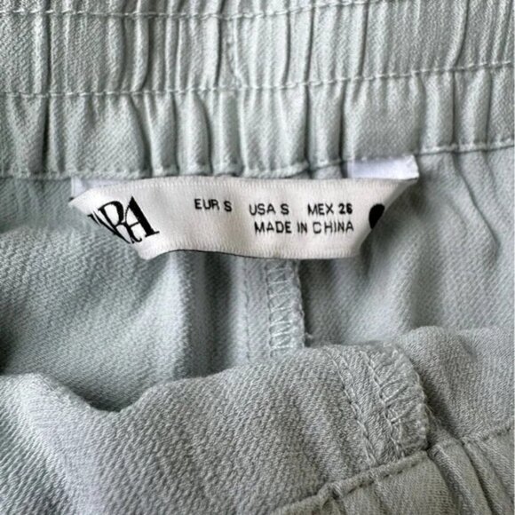 Zara Blue Satin Leaf Beaded Drawstring Waistband Wide Leg Pants - Picture 7 of 8